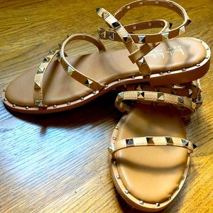 Studded Nude strappy ankle sandals